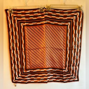 ITALY MADE VINTAGE RUST/BLACK/IVORY PATTERN SQUARE 100% ACETATE SCARF